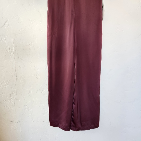 Lulus Kiss Me Now Plum Purple Satin Short Sleeve Wide-Leg Jumpsuit Small New - Picture 10 of 11